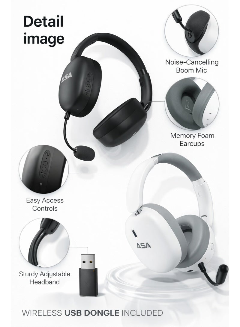 ASA A95 Wireless & Wired Gaming Headset – Bluetooth 5.0, 40mm Drivers, Detachable Mic | Compatible with PS5, PS4, PC, and Mobile - Image 2